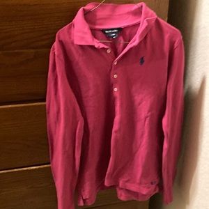 Raph Lauren Blue Label Girls Long sleeve Polo size 12/14 Berry Pink
